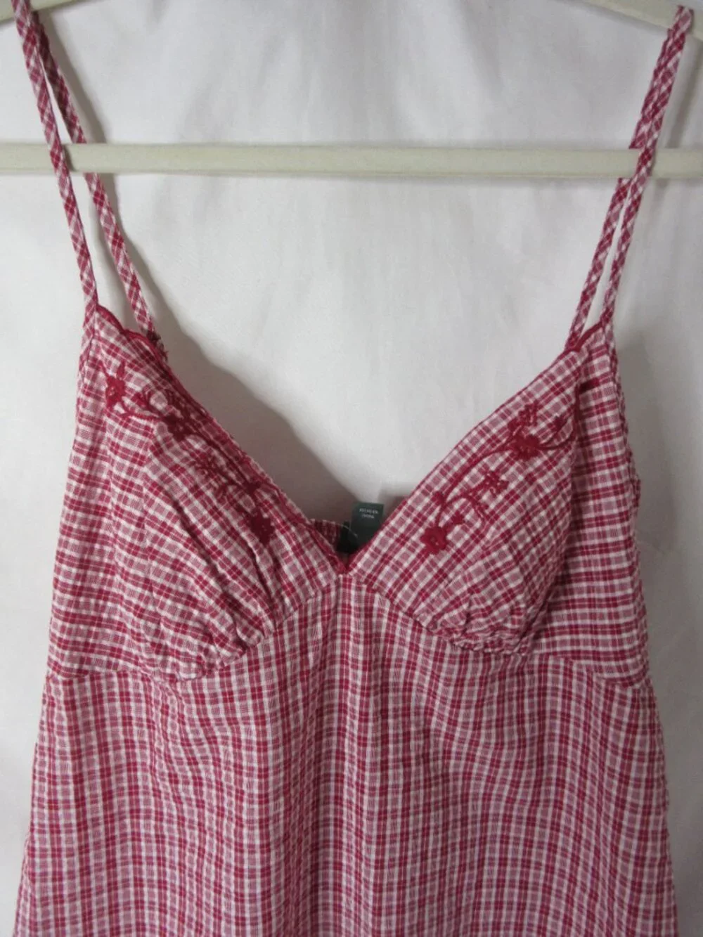 Wild Fable Mini Sun Dress Red White Check Plaid Embroidery Ruffle Size Small NWT - Picture 5 of 8